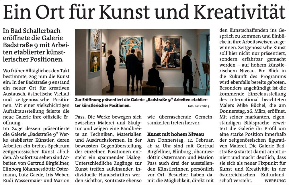 Eröffnung 11.02.2026 +12.02.2026, 14:00 -18:00, Galerie Badstrasse 9, 4701 Bad Schallerbach